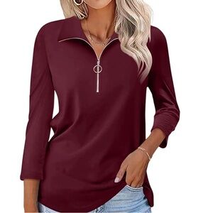 NWT Women’s Burgundy Zip Collar Long Sleeve Top 2XL